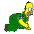 Yellow-skinned cartoon character in green uniform with blue cross emblem, performing crawling motion across gray background.