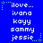 Blue background with white pixelated text listing names and 'ilove...' in three , surrounded by green star-shaped pixels