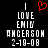 Black background with white pixelated text reading 'I LOVE EMILY ANCEASON 2-19-08' and a red heart symbol above the word I, displayed in two identical frames.