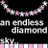 A static contact sheet showing two identical frames of a pixelated diamond necklace graphic with pink and white gemstones, repeated text "an endless diamond", and partial "sky..." text at the bottom against a black background.