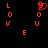 Red pixelated text spelling 'LOVE' and 'YOU' on black background with a red heart symbol replacing the 'O' in 'LOVE'.