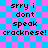 Pixelated text on a blue and pink checkered background with visible lines