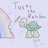 Pixelated image split into two sections: left side shows a light-colored figure with text above, right side displays red text on blue background.