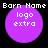 Four identical purple circular icons with white text 'logo extra' inside, arranged in a on a black background, each labeled 'Born Name' above