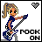 Animated pixel art contact sheet showing a girl playing electric guitar with heart icons and "ROCK ON" text across multiple frames.