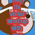 Pixelated image of a brown cartoon bear with white face and paws, blue background, and red text blocks with blue lettering.