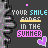Pixelated graphic with dark gray background showing repeated text 'YOUR SMILE FADES IN THE SUMMER' in various colors and styles, including a heart symbol.