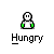 Pixelated character with white body and green arms in multiple poses above text reading 'Hungry' or partial variants.