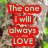 A four- of pixelated text and imagery: top-left shows 'The one I will always LOVE' over a blurred background, top-right displays 'is...' in green on blue against red, bottom-left features 'Courteney' with a heart-shaped ripple and small heart icon over water