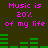Pixelated text and green audio equalizer bars on a dark background, with repeated phrases in pink.