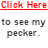 Static pixelated image with red and gray text on white background, featuring a clickable link prompt for viewing a pecker-related content.