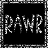 Six identical black square arranged in a , each containing the word "RAWR" in white pixelated text with a distressed texture