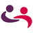 Two stylized human figures with circular heads and curved bodies, one purple on the left, one red on the right, positioned side-by-side against a white background.