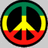 Three identical circular peace symbols with green, yellow, and red horizontal bands on a gray background.