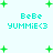 Pixelated green and cyan text with plus symbols on a light background, showing repeated 'BeBe YUMMIE<3' phrases in a