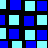 A 4-frame animated contact sheet of a grid-based icon with colored squares shifting positions across frames on a black background.
