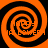 Four orange and black spiral patterns arranged in a , each containing partially obscured text