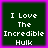 Four identical pixelated green square icons with white text "I Love The Incredible Hulk" arranged in a 2x2 contact sheet on a purple background, each icon bordered by dark gray and displaying no visible animation or variation between frames.