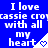 Blue background with repeated white text "I love cassie cro with all my heart" and small pixelated hearts in a pattern