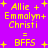 Purple background with yellow pixelated text and plus signs, displaying names and "BFFS" in two identical