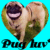 Heart-shaped icon with a split design showing two distinct faces against a bright cyan background, featuring pixelated text below.