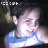 nine identical images shows a person in a blue and white striped shirt with 'too cute' text above each frame