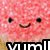 Pixelated image of a pink cupcake with a smiling face, a cupcake with yellow frosting and a strawberry, and text reading "mum" and "upcake" with cupcake icons.