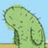 Pixelated green cactus with sad expression against light blue background, surrounded by bold black text on bright pink