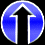 Four blue circular icons with white borders display black arrows pointing up, right, down, and left against a black background.