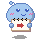 A 4-frame pixel art animation of a blue cartoon character holding a notepad with a red arrow, showing subtle facial expression changes across frames.