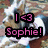 Pixelated image with pink text reading 'I <3 Sophie!' over a blurred background featuring light and dark tones.