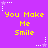 Purple background with yellow text reading "You Make Me Smile" repeated in a pattern, surrounded by white and purple star-shaped pixel art elements