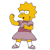 Pixelated character with yellow hair and skin wears a pink dress, white socks, and purple shoes, standing with one arm raised.