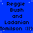Blue background with white stars and repeated text "Reggie Bush and Ladanian Tomilson :)))" in black pixelated font across multiple
