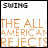A 4-frame animated contact sheet showing a pixelated text-based animation with the word "SWING" at the top and repeating orange text below, displayed in a 2x2 grid layout.