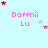 Light blue background with pink text 'Daffnii Lu' and scattered red/pink/gray stars in various positions across the frame.