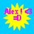 Yellow starburst shape with pink text "Alex! <3 =D" on blue background, four identical static frames.