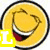 Four circular yellow icons with black outlines arranged in a , each showing a cartoon face with a wide open mouth and visible teeth, some with additional text overlays
