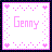Pixelated icon with pink border and heart motifs surrounding the name 'Genny' in stylized font.