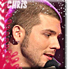A static image shows a person with short brown hair holding a microphone, with a red and white patterned background and the text 'CHRIS' in white at the top left.