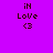 six identical pixelated icons on a purple background, each displaying 'iN Love <3' text with green rectangular overlays in different positions