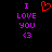 Pixelated text and symbols on black background with red heart animation.