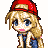 A 3x3 contact sheet of nine pixel-art frames showing a blonde anime-style character in various poses and expressions, wearing a red cap and blue overalls against a transparent background.