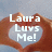 Pixelated image with white text reading "Laura Luvs Me!" over a brown heart-shaped background on light gray.