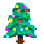 Pixelated Christmas tree with colorful square ornaments and brown trunk, displayed in a