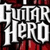Pixelated text 'Guitar Hero' in white gothic font on red and black striped background, repeated across the image.