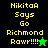 Pixelated text and star icons display "NikitaA Says Go Richmond Rawr!!!" across black and green backgrounds with star symbols changing color.