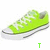 Six identical green sneakers with white laces and soles arranged in two , each with green text below