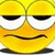 Yellow cartoon face with closed eyes, downturned mouth, and visible nose in pixelated style.