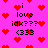 Pixelated pink background with red heart shapes and black text reading 'i love idk??? <333' repeated in a pattern